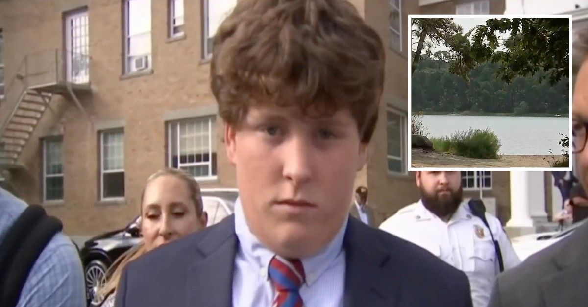 John Sheeran leaving court on Sept. 11 and the lake where he allegedly tried to drown a Black teen WFXT screenshots